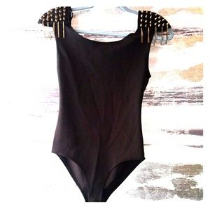 BLUSH Women's Black bodysuit with gold studs